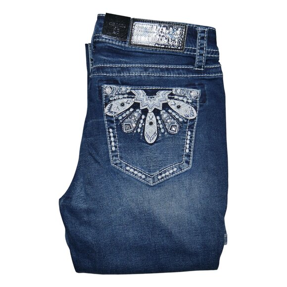 Grace In LA Womens Bootcut Jeans Size 28 x 33 Sequin Feather Embroidered NWT - Picture 10 of 11